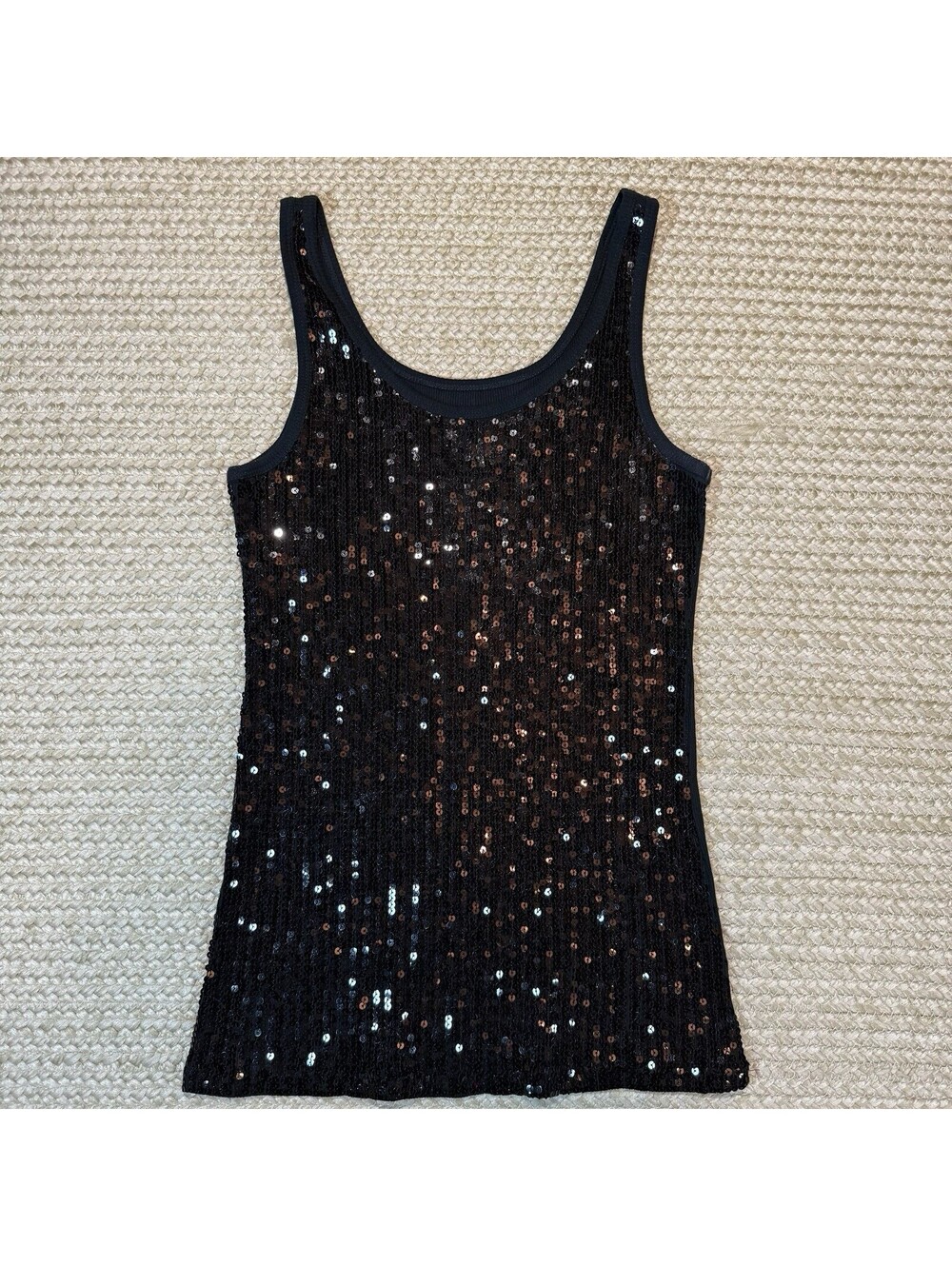 Vintage Y2K Black Sequin Tank Top Limited Sparkle Cami Clubwear L